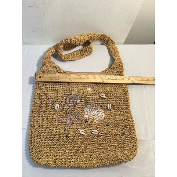 Natural Beach shoulder tote woven bag Seashells zipper 13" - Picture 5 of 7